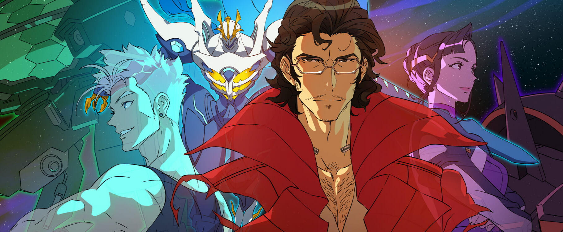 Battle Suit Aces hero image. Heathcliff and Blue Crest stare at the viewer.